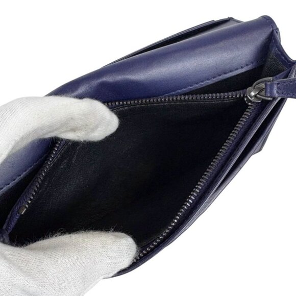 Bottega Veneta Bifold Long Wallet Intrecciato Leather Navy Long - Picture 10 of 11
